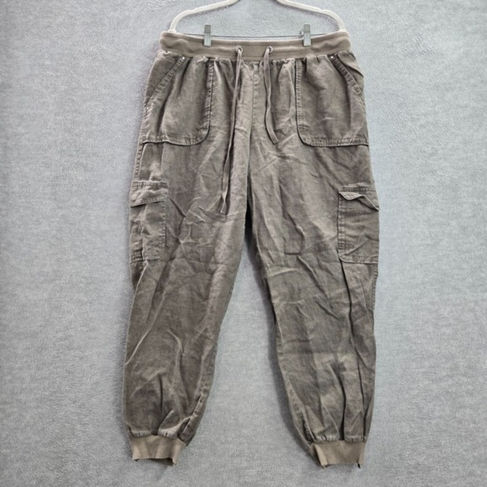 INC International Concepts Women Pants 16W Khaki‎ Linen Cargo Jogger